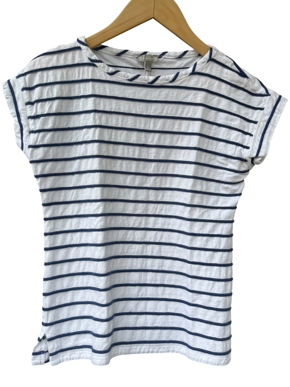 T BY TALBOTS White Navy Raised Stripe Cotton Tee Petite S